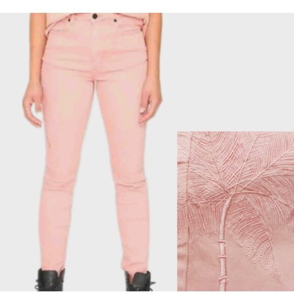 New SANDRINE ROSE X FREE PEOPLE Palm Embroidered IN PETAL 26 Stretchy SUMMER - Picture 2 of 8